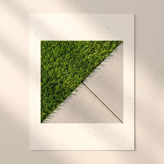 A sharp cut line where turf meets a concrete sidewalk